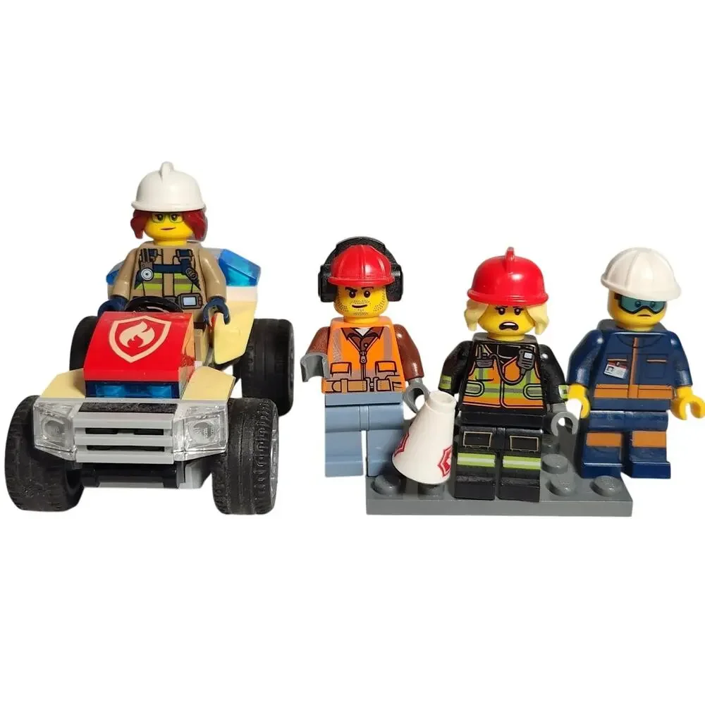 Lego Construction, Fire Fighter, Ground Crew Minifigures W/ Vehicle Lot 5